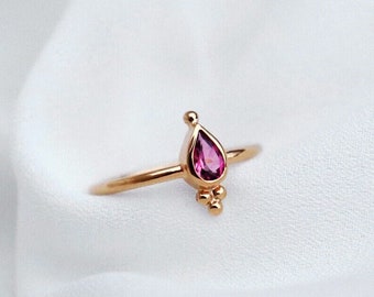 Bague billes et tourmaline rose