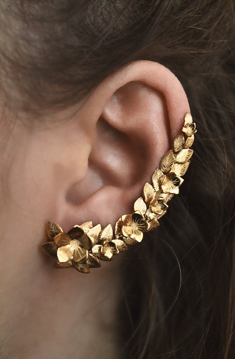 Unique flower and leaf ear cuff image 8
