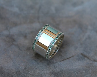 Silver ring 925 and green tourmalines