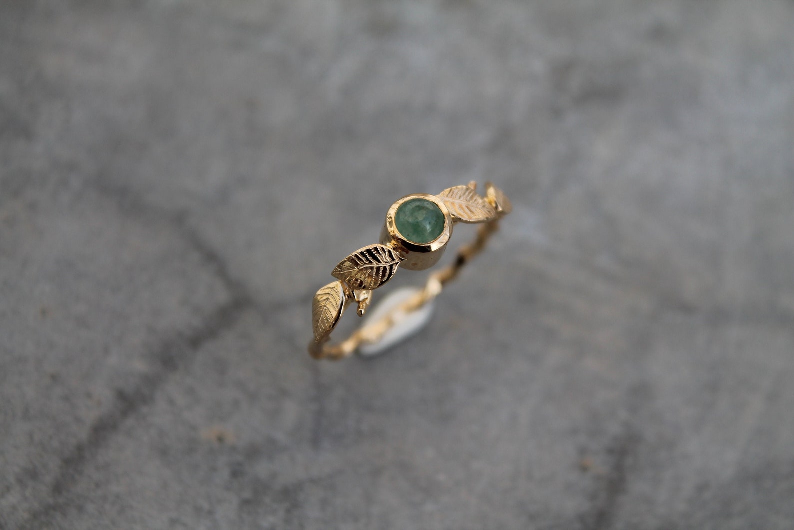 Bague Argent Réglable Feuille Et Aventurine Verte - Création Artisanale Unique