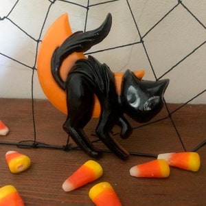 Vintage Black Cat and Crescent Moon Hard Plastic Cake Topper