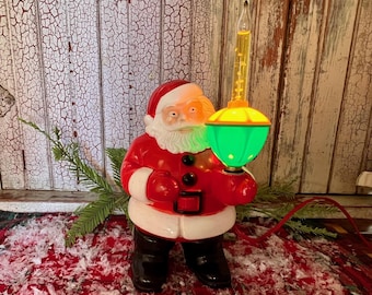 Vintage Santa Bubble Light  1950s Hard Plastic Royalite Jolly Christmas Character  Holiday Bubble Light   Please Read