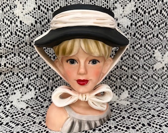Vaso vintage Relpo Lady Head con grande cappello, 7 pollici