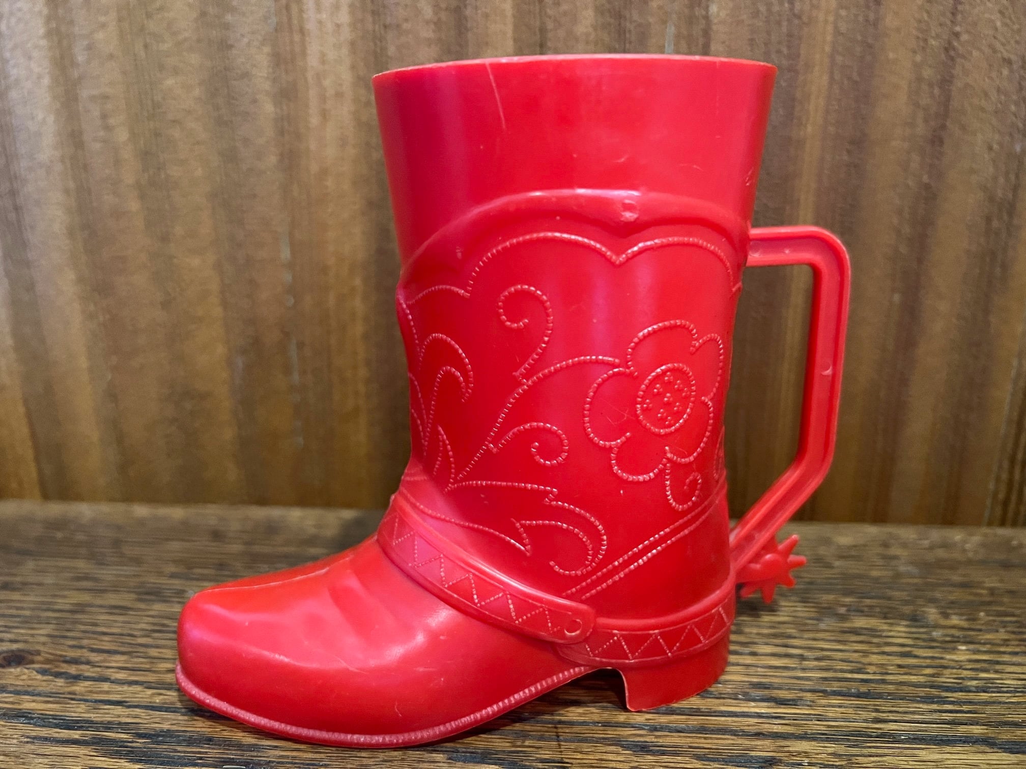 Vintage Hard Plastic Red Cowboy Boot Mug with Spurs!