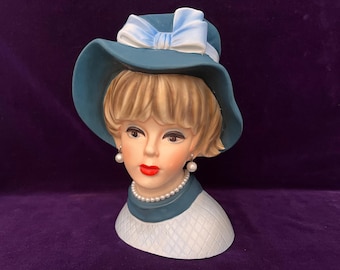 Grande vaso vintage Napcoware a forma di testa, gioielli in perle finte, 8,5 pollici