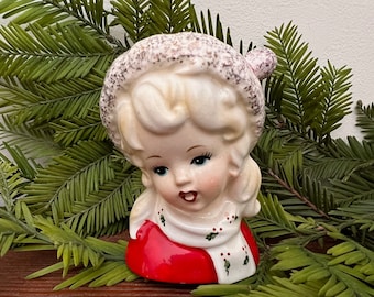 Vintage Christmas Head Vase Inarco Small Holiday Head Vase Adorable!  1964 Head Vase FREE Shipping!