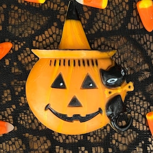 Decorazione per torta di Halloween vintage con zucca di Halloween e gatto nero