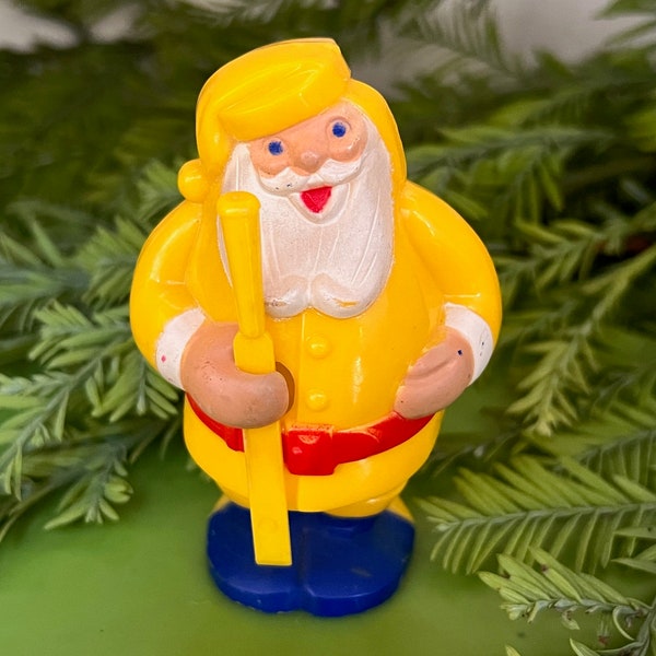 Vintage E. Rosen Yellow Santa with Tool   1950s Rosbro/Rosen Santa with Tool