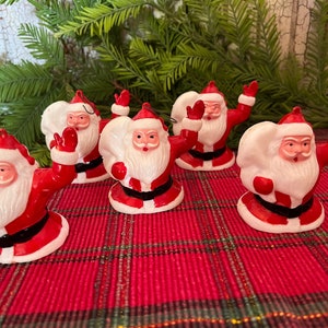 Vintage Set of 5 Santa Light Covers  Hard Plastic Christmas Light Covers