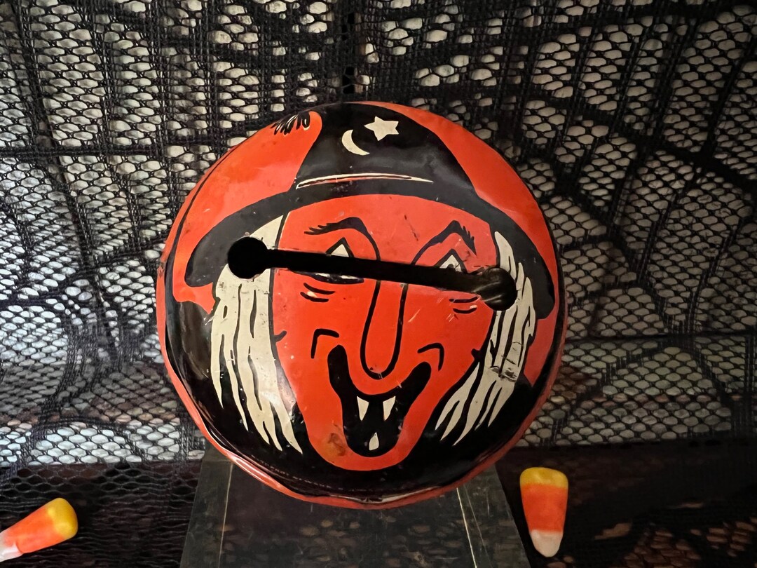 Vintage Halloween Noisemaker Witch Face Kirchhof Tin Litho Etsy