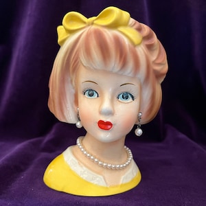 Vintage Head Vase 5 3/4&quot; Relpo Head Vase with Hair Bow
