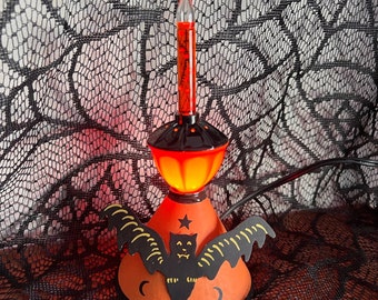 Vintage Halloween Tin Vampire Bat Bubble Light   Upcycled Vintage Bat Bubble Light w/Orange and Black Bubble Bulb  FREE Shipping!