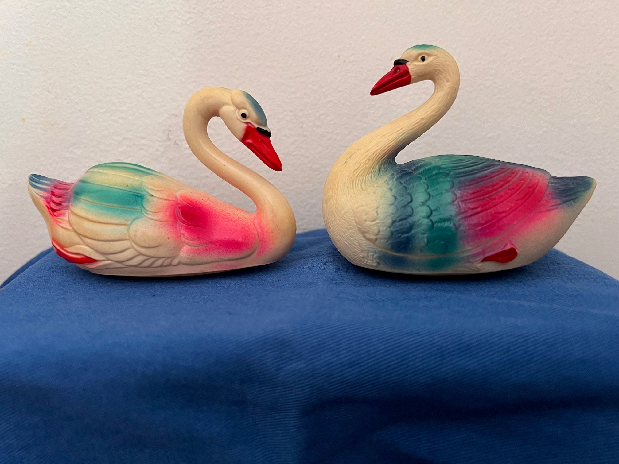 Antique Vintage Pair of Celluloid Swans  Made in U.S.A.   Viscoloid Celluloid Plastic c. 1920s-30s   FREE Shipping!