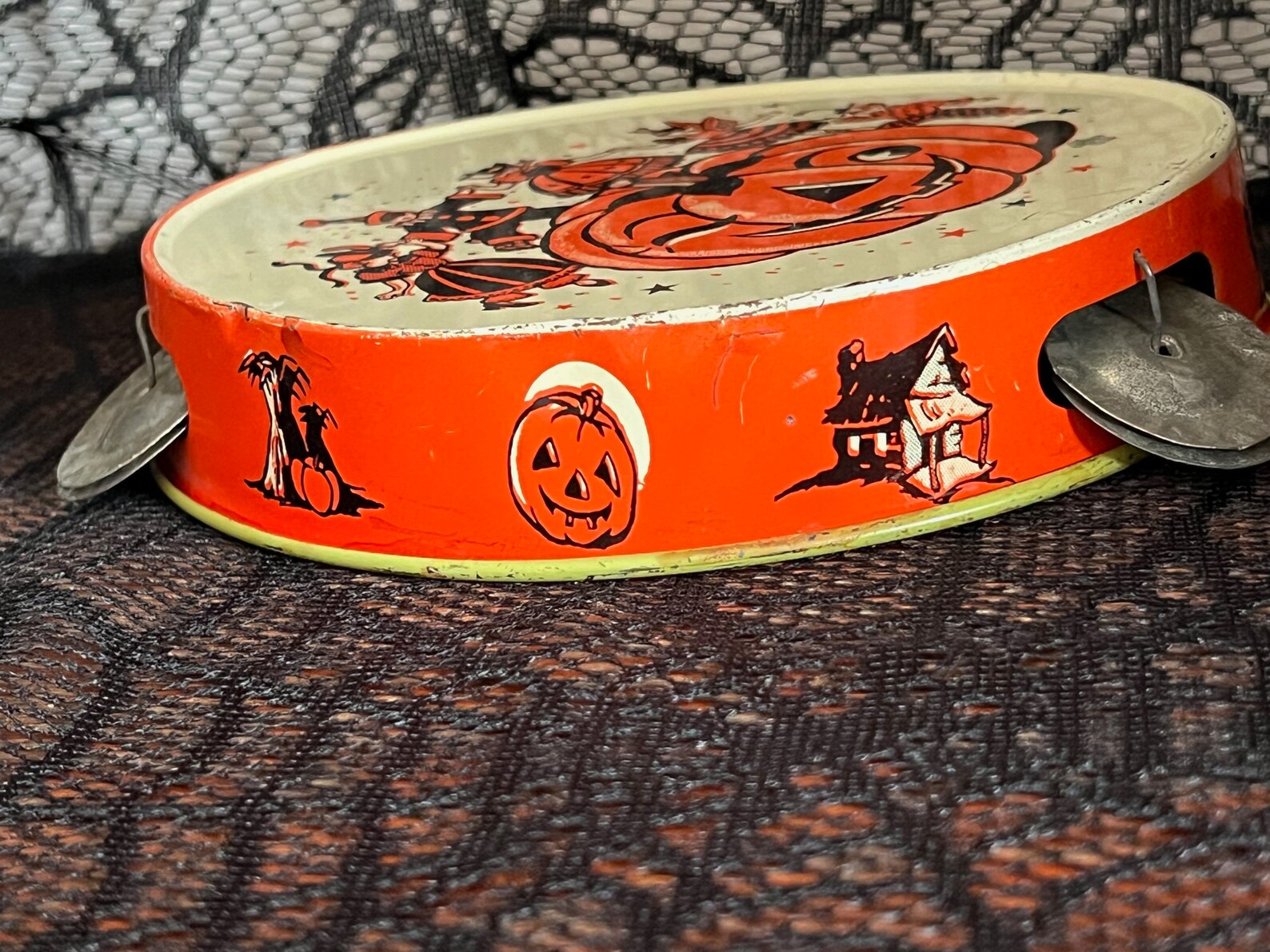 Vintage Halloween Tambourine Noisemaker 1950s U.S. Metal Toy Etsy