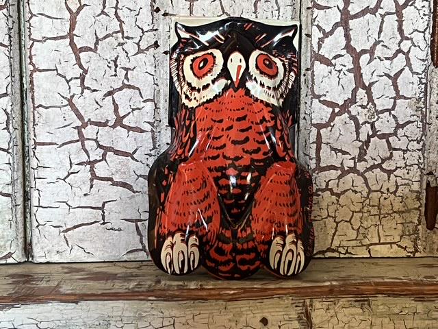 Vintage Halloween U.S. Metal Toy Tin Litho Owl Clicker Noisemaker
