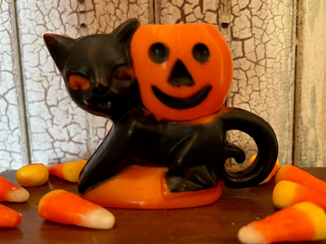 Vintage Halloween Rosbro Plastics Black Cat With Jack-o-lantern Candy ...