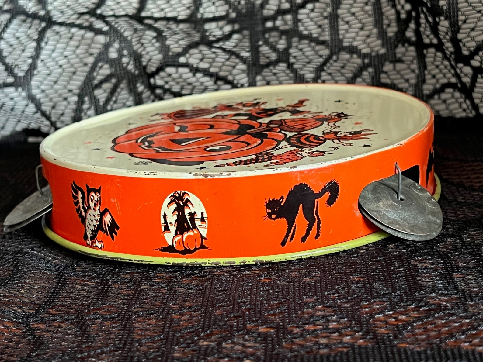 Vintage Halloween Tambourine Noisemaker 1950s U.S. Metal Toy Etsy