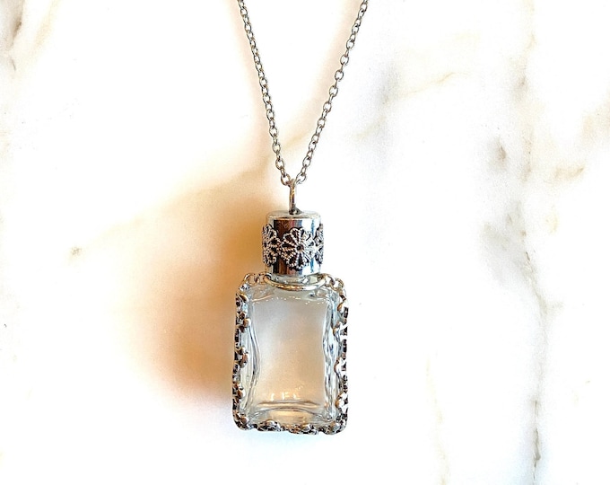 Vintage Perfume Clear Glass bottle with Antique Silver tone metal wrapping