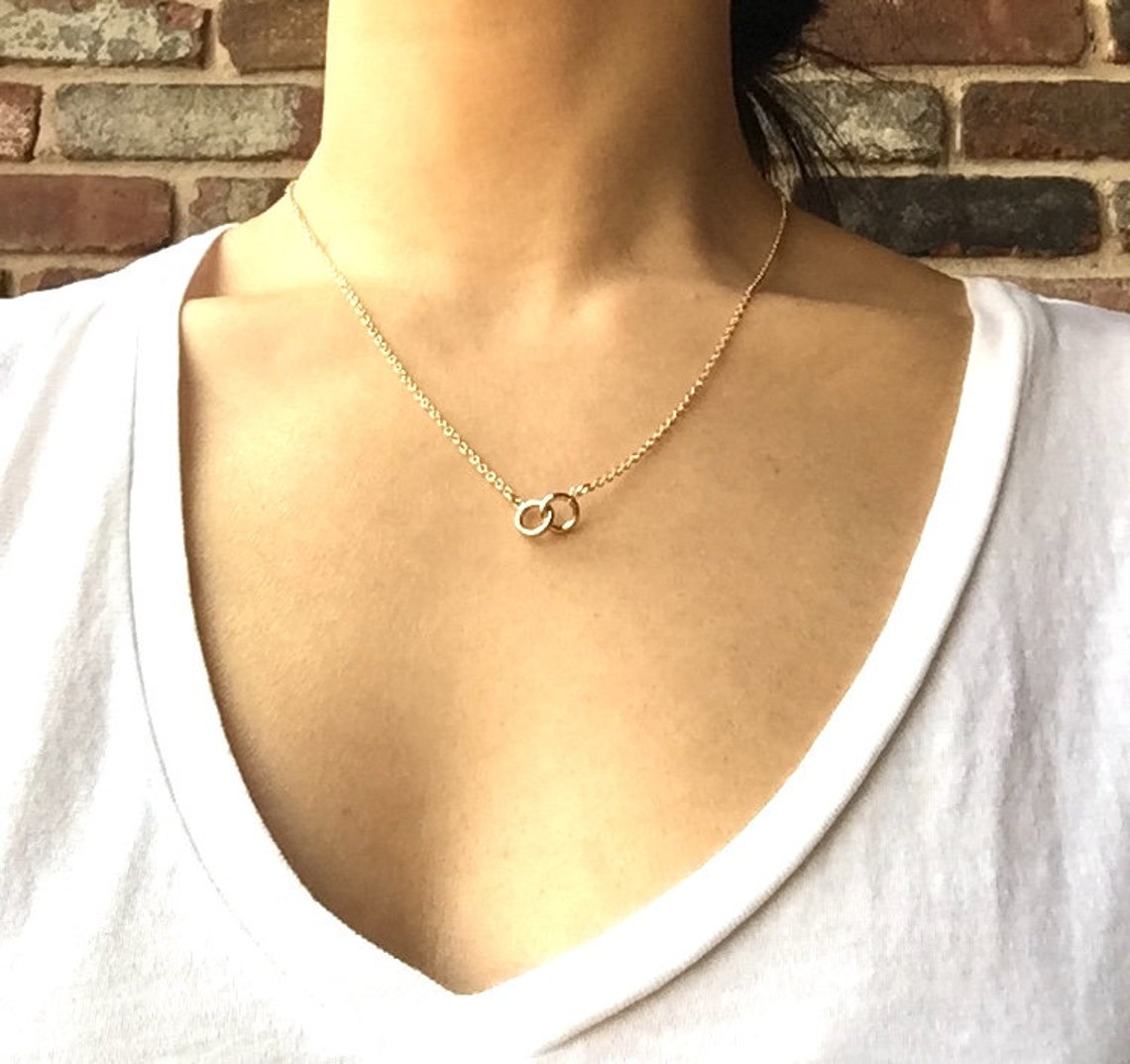 Linked Double Circle Necklace Etsy