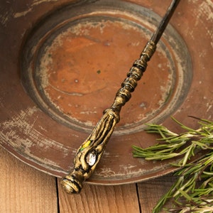 Magic Wand with four Crystals, Gold Magic Wand, Geek Accessories, Wizard Wand, Costume