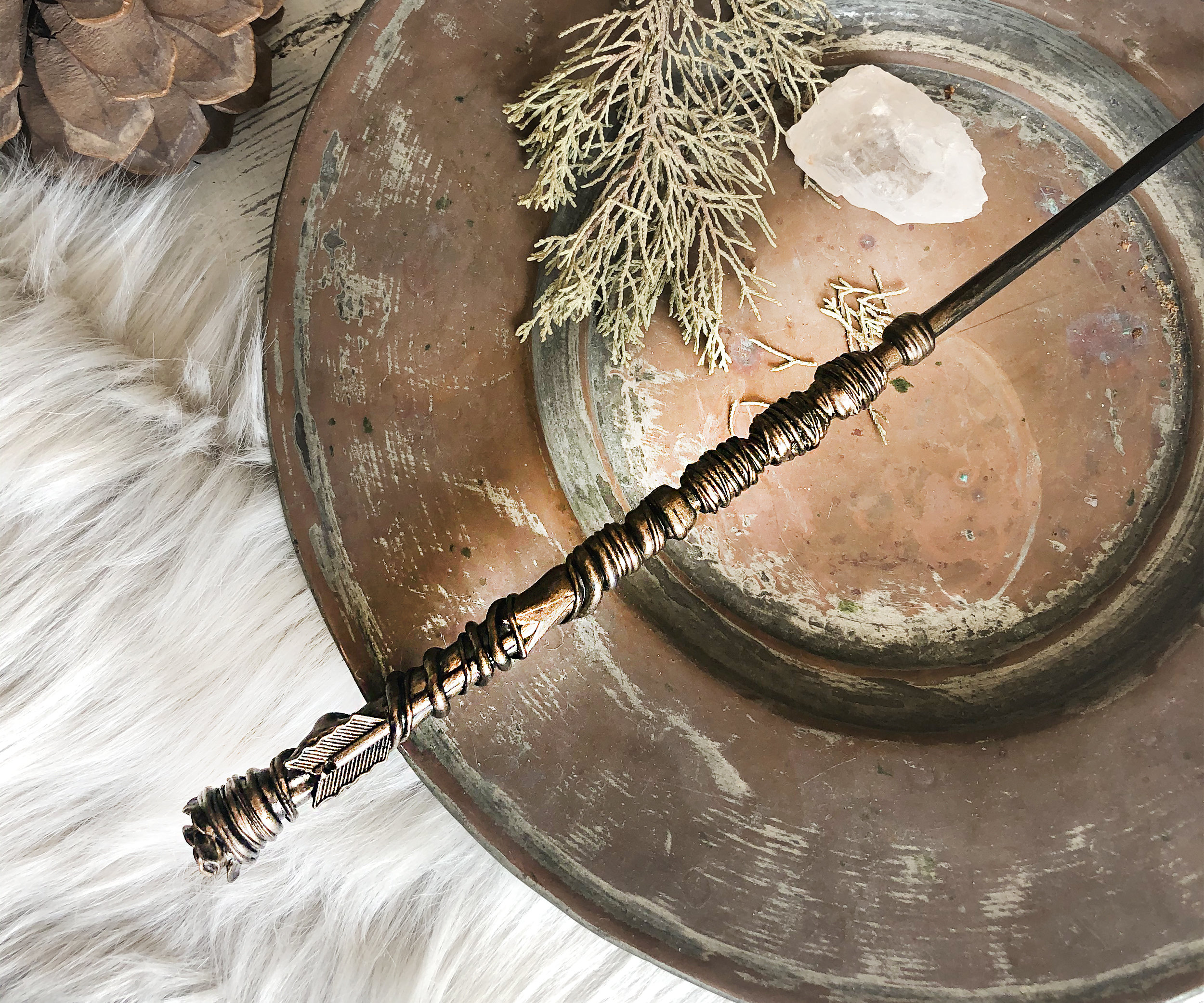 Arrow and Flower Magic Wand, Gold Wand, Geek Accessories, Witch Wand, Wizard Wand, Costume