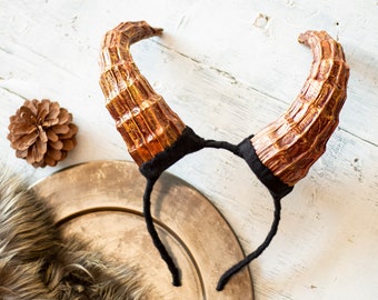 Horns headpiece, Halo Costume, curved ram horns Hairband, Fantasy Horn, Fantasy Woodland Hairband, Cosplay, Larp Costume