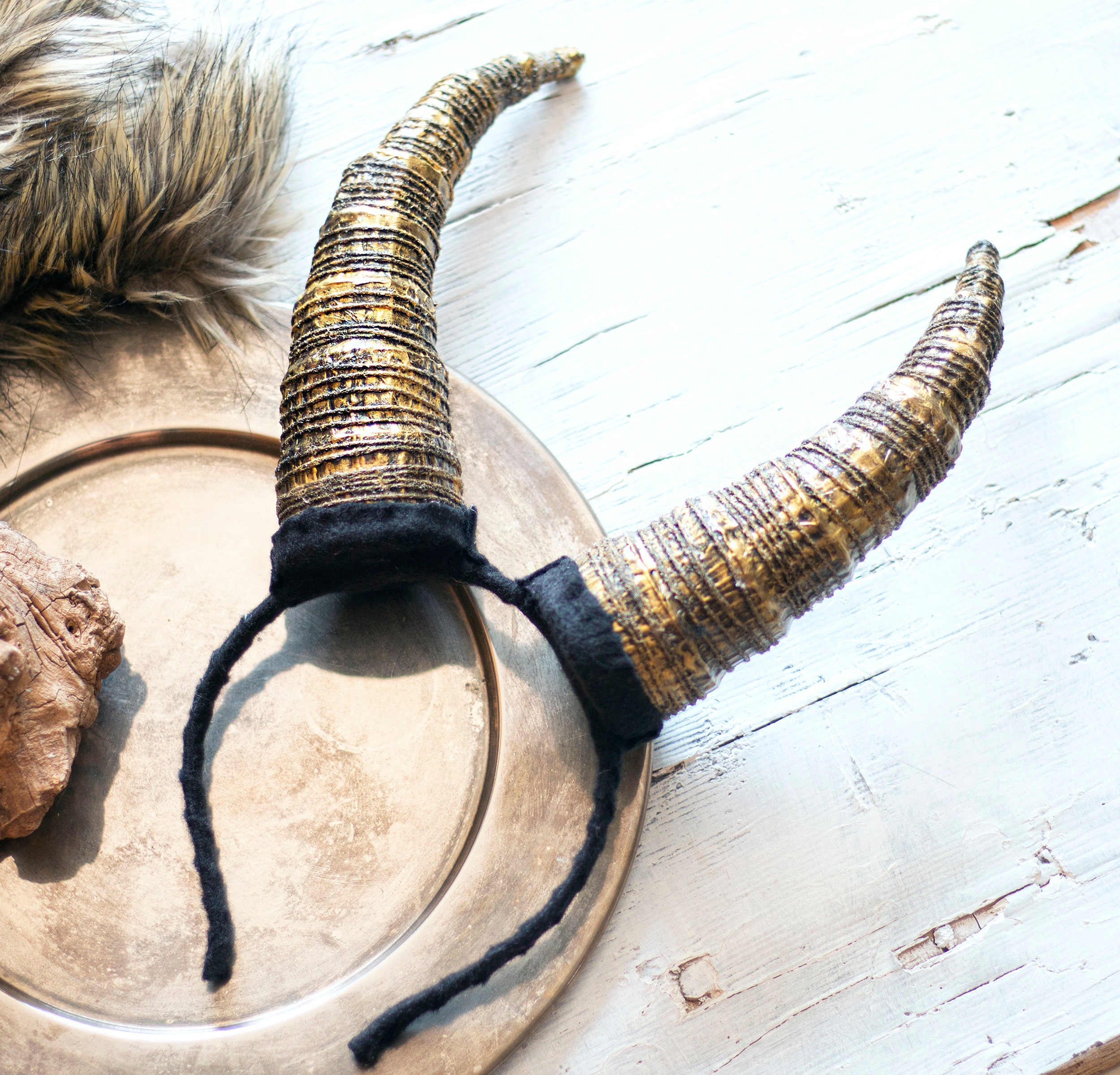 Horns Headpiece Halo Costume Rustic Gold Ram Horn Hairband Etsy