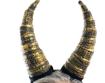 Horns headpiece, Halo Costume, Rustic Gold Ram Horn Hairband, Fantasy Horn, Fantasy Woodland Hairband, Cosplay, Larp Costume