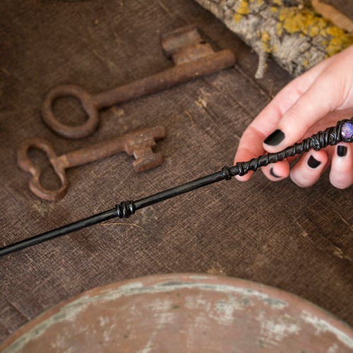 Galaxy Purple Wand, Magic Wand with two glass dome in purple, Black Magic Wand, Geek Costume, Witch & Wizard Wand