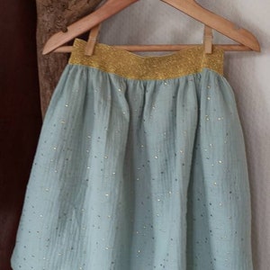 Double gauze skater skirt with golden polka dots