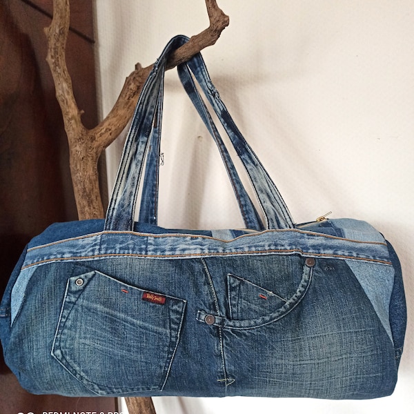 Grand sac de sport ou de voyage en jeans recyclés