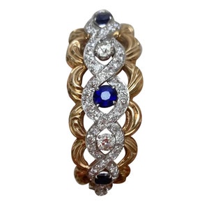 Spectacular Antique Edwardian Natural Untreated Sapphire Old Mine Old European Cut Diamond Platinum & 18k Yellow Gold Cuff Bangle Bracelet