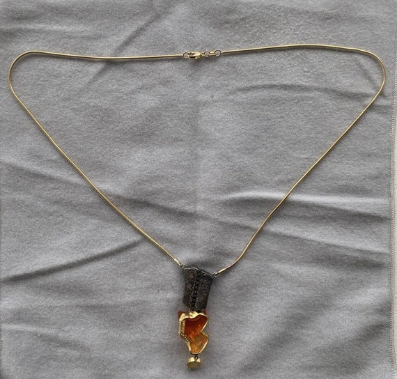 Mexican Fire Opal & Ceylon Sapphire Pendant Neckl… - image 8