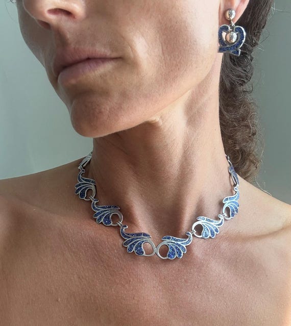 Stamped Margot de Taxco Sterling Silver Necklace & Earring Set