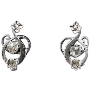 Elegant 18k White Gold & Rose Cut Diamond 1940s Art Deco Spanish Earrings