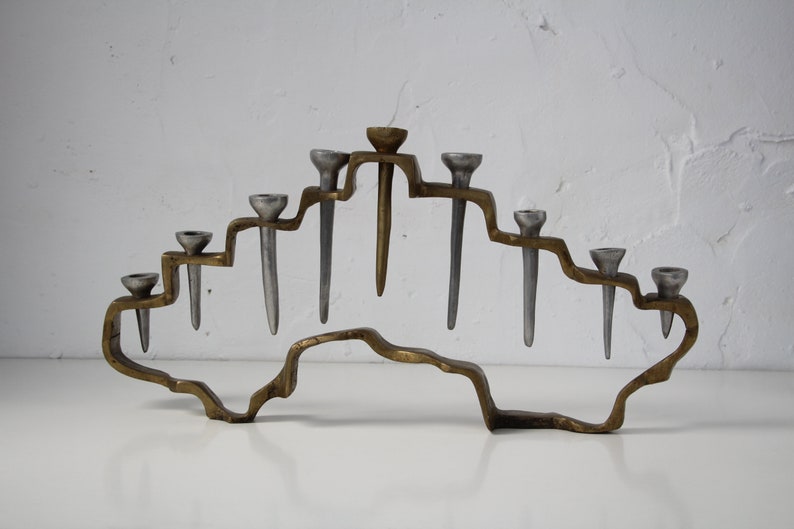Candelabra candle holder brutalist sculptural brass and aluminum Candelabra candle holder brutalist sculptural brass and aluminum