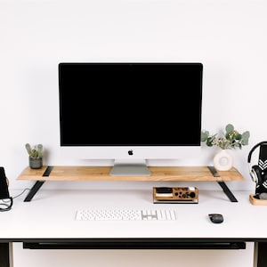Dual Monitor Stand Wood, Wooden Dual Laptop Stand, Monitor Stand, Home Office, Desk Accessories Organizer, Husband Christmas Gift
