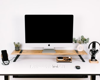 Dual Monitor Stand Wood, Wooden Dual Laptop Stand, Monitor Stand, Home Office, Desk Accessories Organizer, Husband Christmas Gift