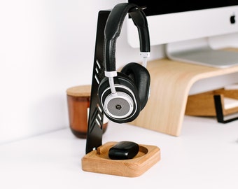 Headphone stand wood, headphone holder, gamer gifts, home office, office accessory, gifts for men