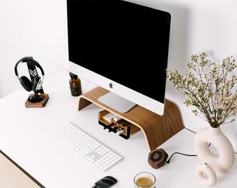 Handcrafted Walnut Monitor Stand, Ergonomic Desk Riser