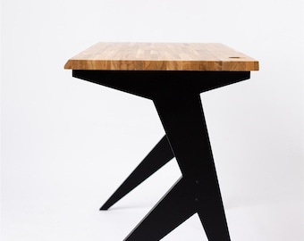 Solid Oak Wood Desk – Japandi Minimalist Home Office, Cable Management