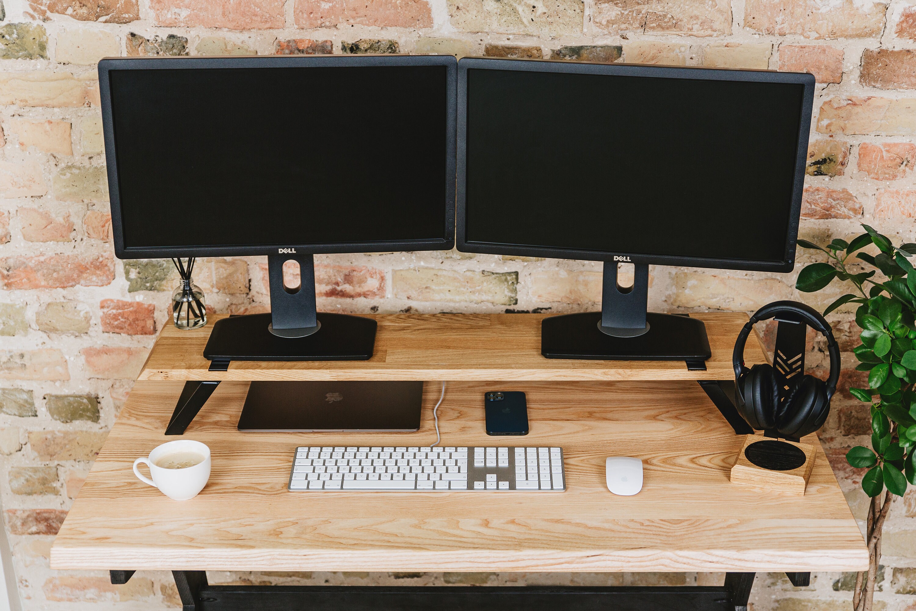 Dual Monitor Stand Wood Wooden Dual 
