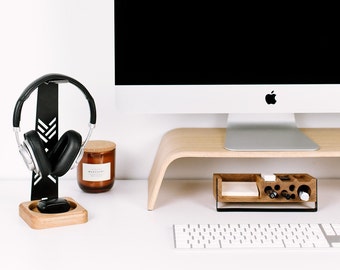 Ergonomic Wood Monitor Stand, Walnut Desk Riser, Home Office Accessory