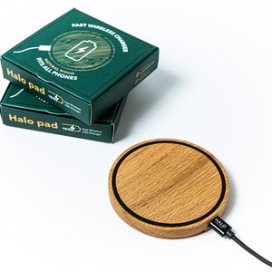 Wireless 15W QI Charger for iPhone 8/ X/ Xs/ 11/12 wooden wireless charging station, inductive wood phone charging, Birthday gift for him