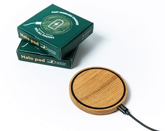 Oak Wood Wireless Phone Charger, 15W Qi Charging Station