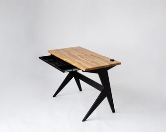 Solid Wood Desk with Drawer – Minimalist Oak, Walnut, or Black Office Desk