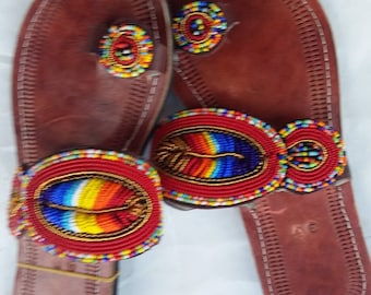 ON SALE!Women sandals- Maasai beaded sandals- Leather Sandals- women's gift- Handmade sandals- Flat sandals- Kenyan sandals- women's fashion