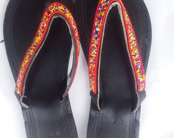 ON SALE!!  Maasai beaded sandals- African beaded sandals- Kenyan sandals- women's gift- Handmade sandals- Flat sandals- Leather Sandals