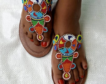 ON SALE African Masai beaded sandals _African leather sandals _Handmade maasai sandals _Leather sandals _ sandals _women _Maasai sandals
