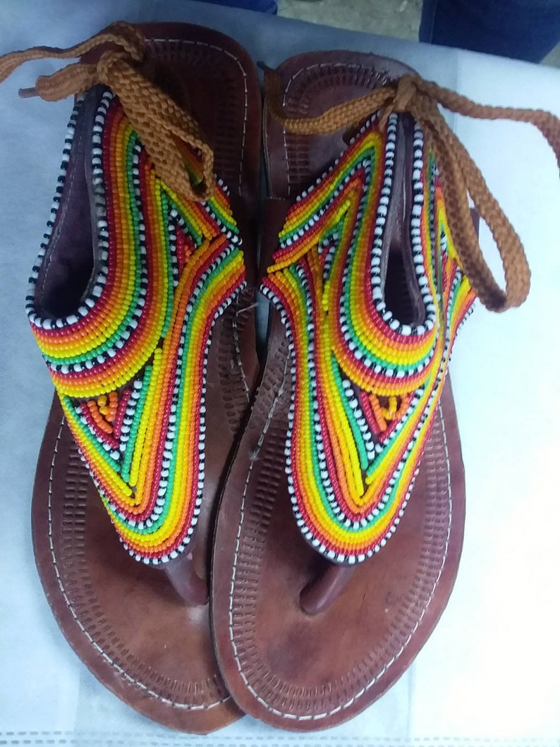 ON Salebrown Leather Sandals Beaded Sandals Masai Sandals - Etsy